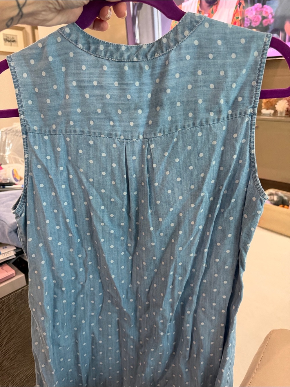 Foxcroft Light Blue Polka Dot Sleeveless Chambray Camisole - Picture 2 of 2